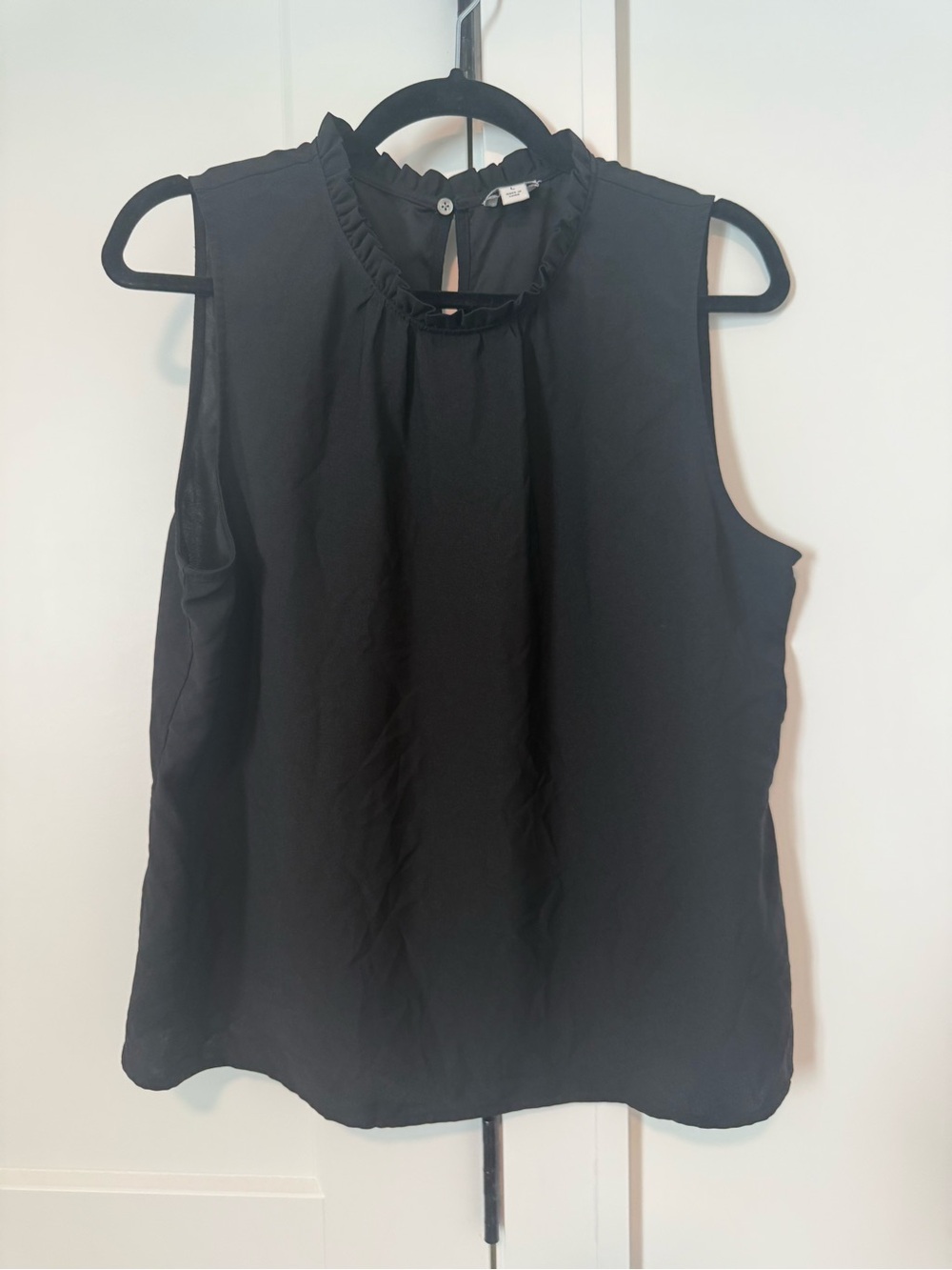 J Crew Sleeveless Ruffle-Neck Black Top
